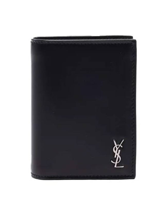 Luxury Saint Laurent Trending 2026 Men's Tiny Monogram Logo Half Wallet Black