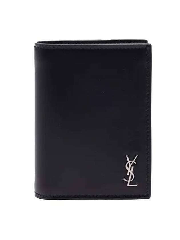Luxury Saint Laurent Trending 2026 Men's Tiny Monogram Logo Half Wallet Black
