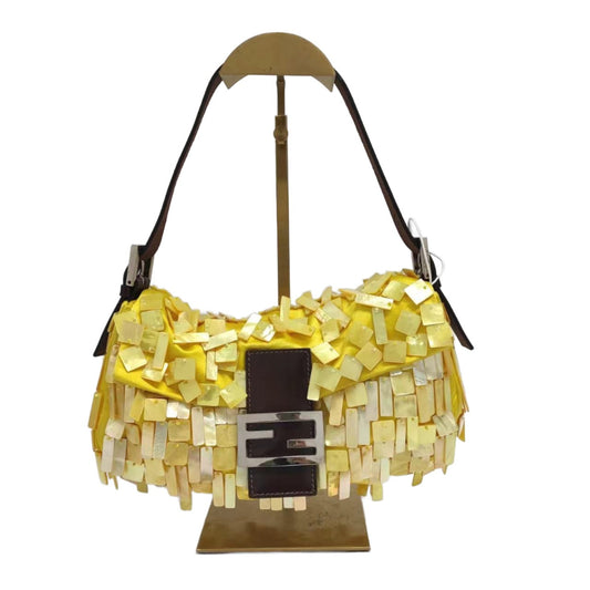 Fendi Baguette Yellow Silk with Mother-of-pearl Sequins Rare