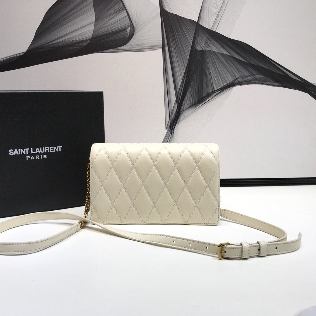 Yves Saint Laurent Angie Patent Handbag White