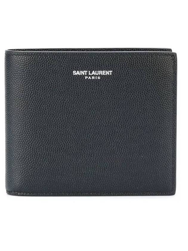Luxury Saint Laurent Trending 2026 Classic Logo Textured Leather Half Wallet Black