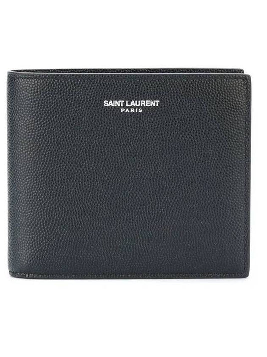 Luxury Saint Laurent Trending 2026 Classic Logo Textured Leather Half Wallet Black