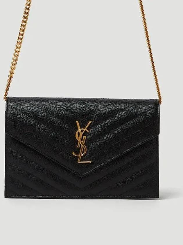 Luxury Saint Laurent Trending 2026 Grain De Poudre Embossed Envelope Chain Long Wallet Black