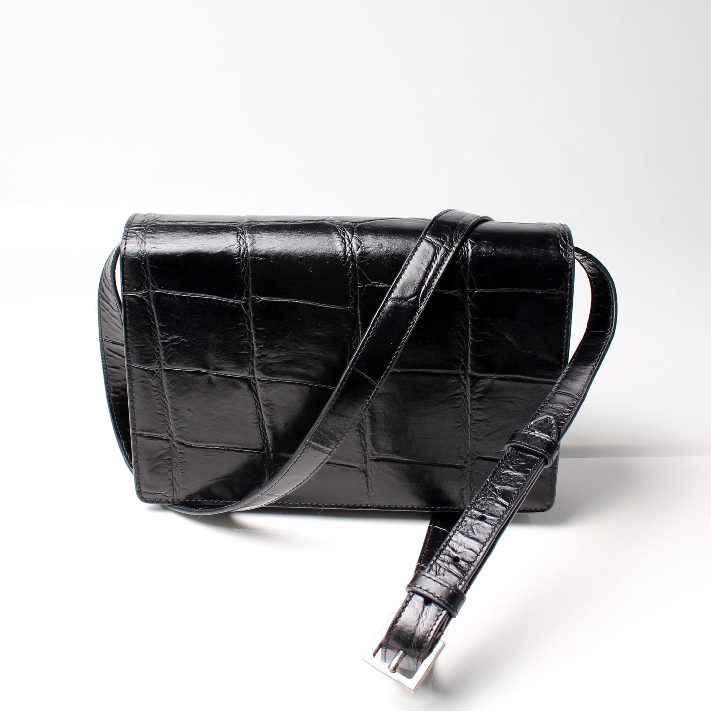 Saint Laurent Bellechasse Croc Embossed Shoulder Medium Bag