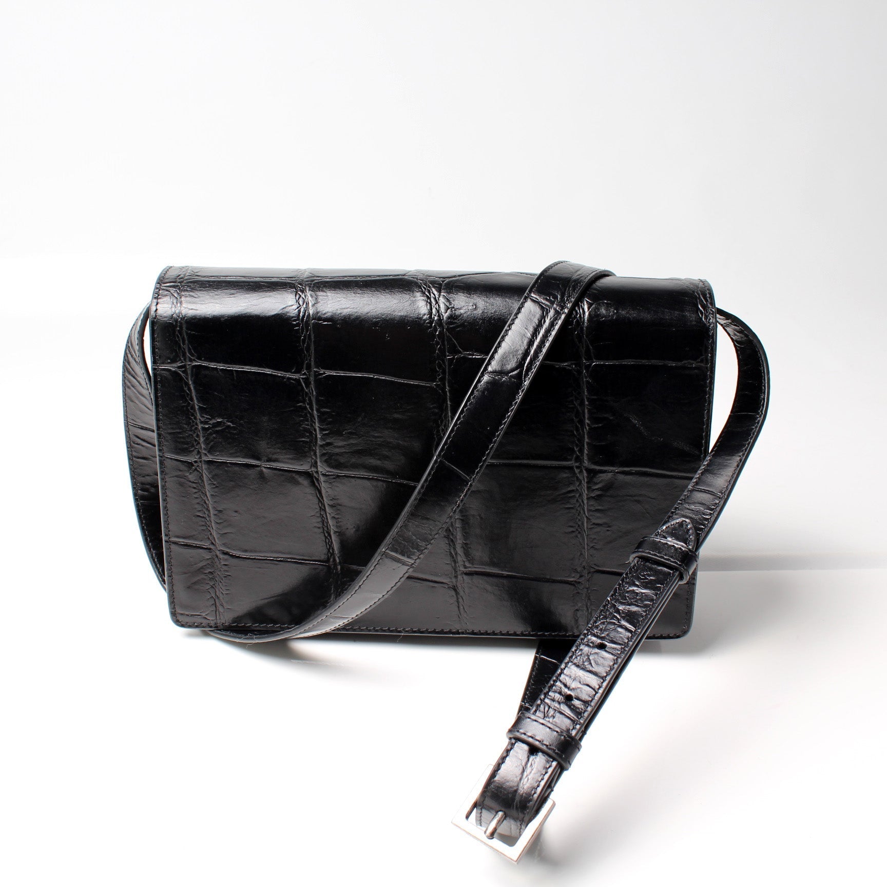 Saint Laurent Bellechasse Croc Embossed Shoulder Medium Bag