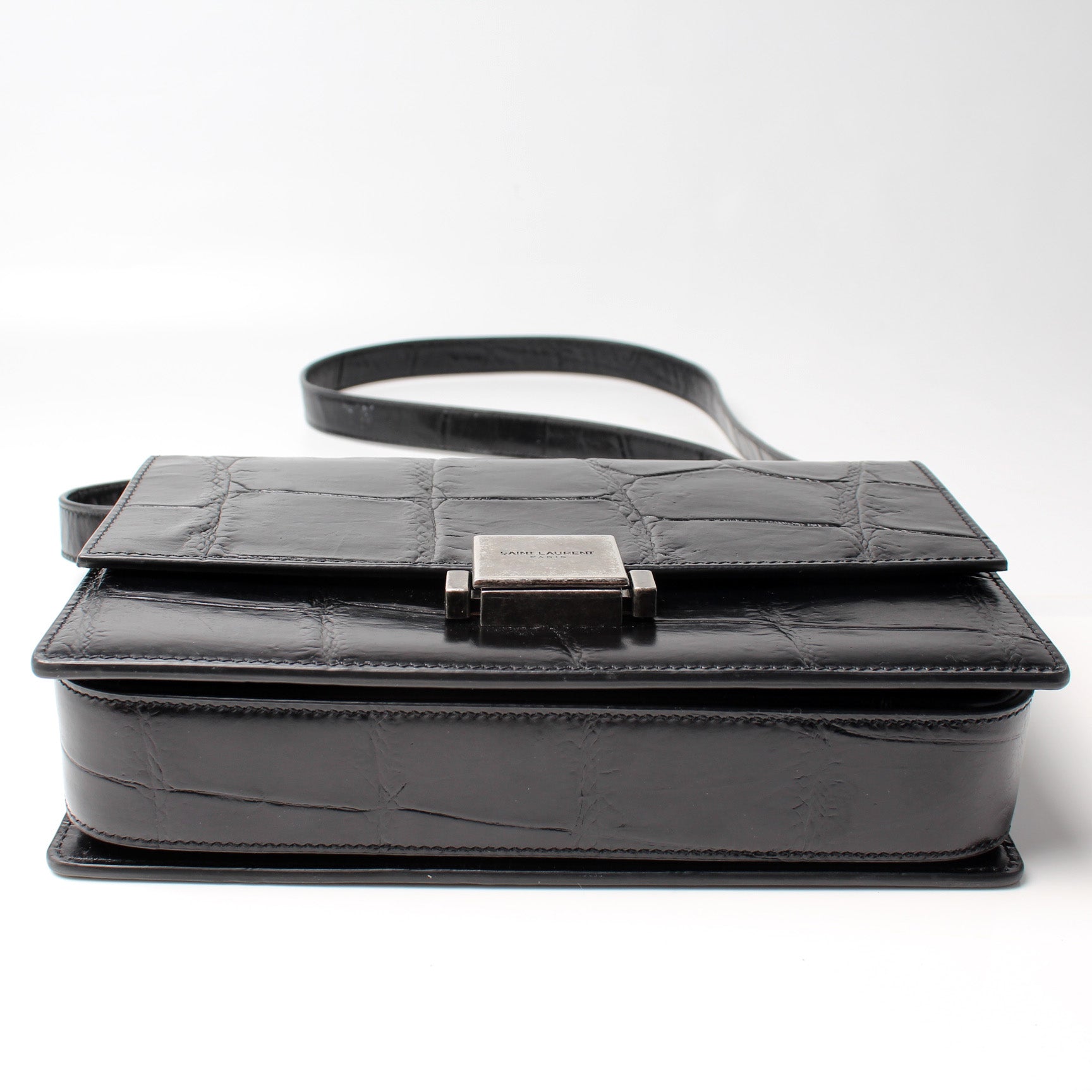 Saint Laurent Bellechasse Croc Embossed Shoulder Medium Bag