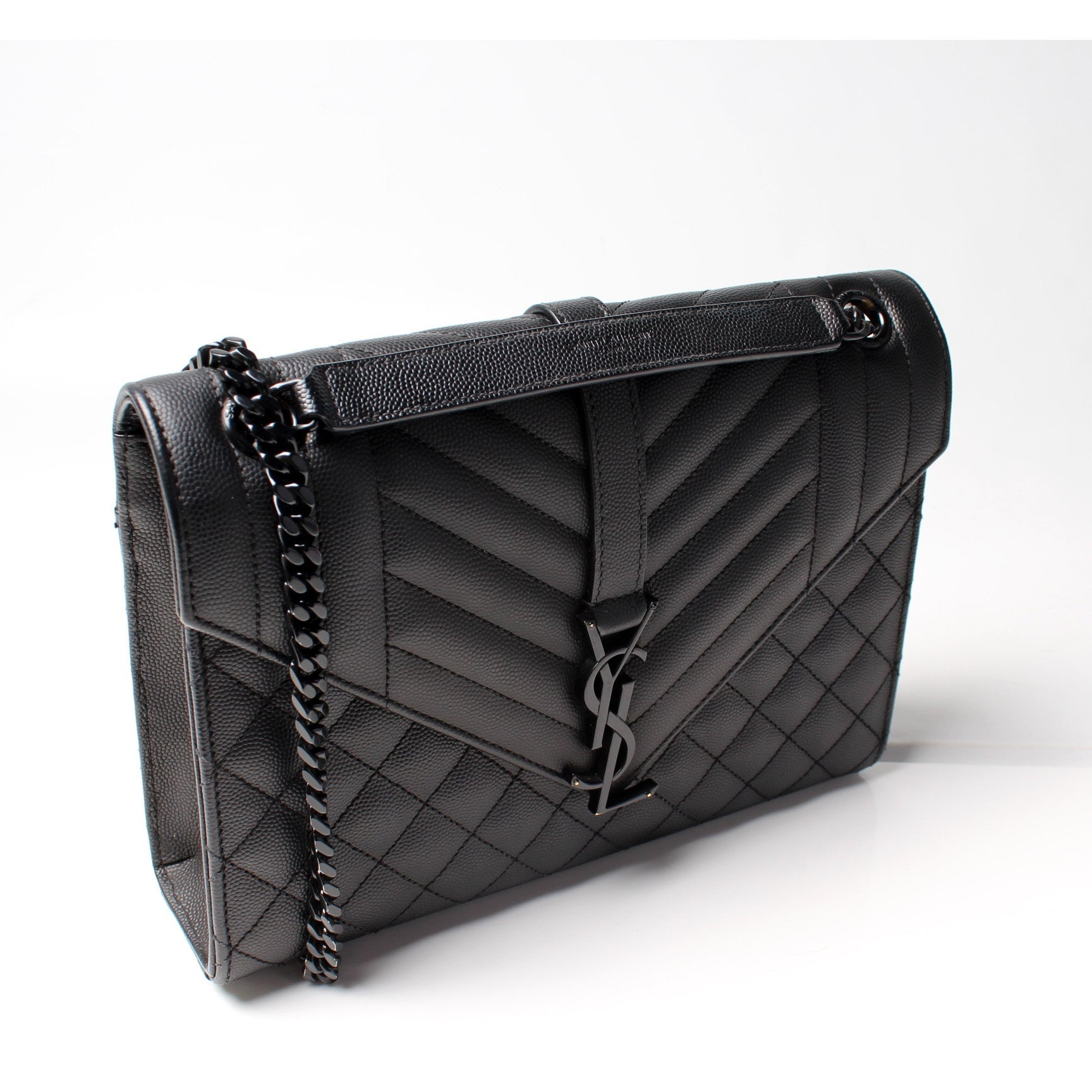 Saint Laurent Grain De Monogram Triquilt Medium Satchel Bag