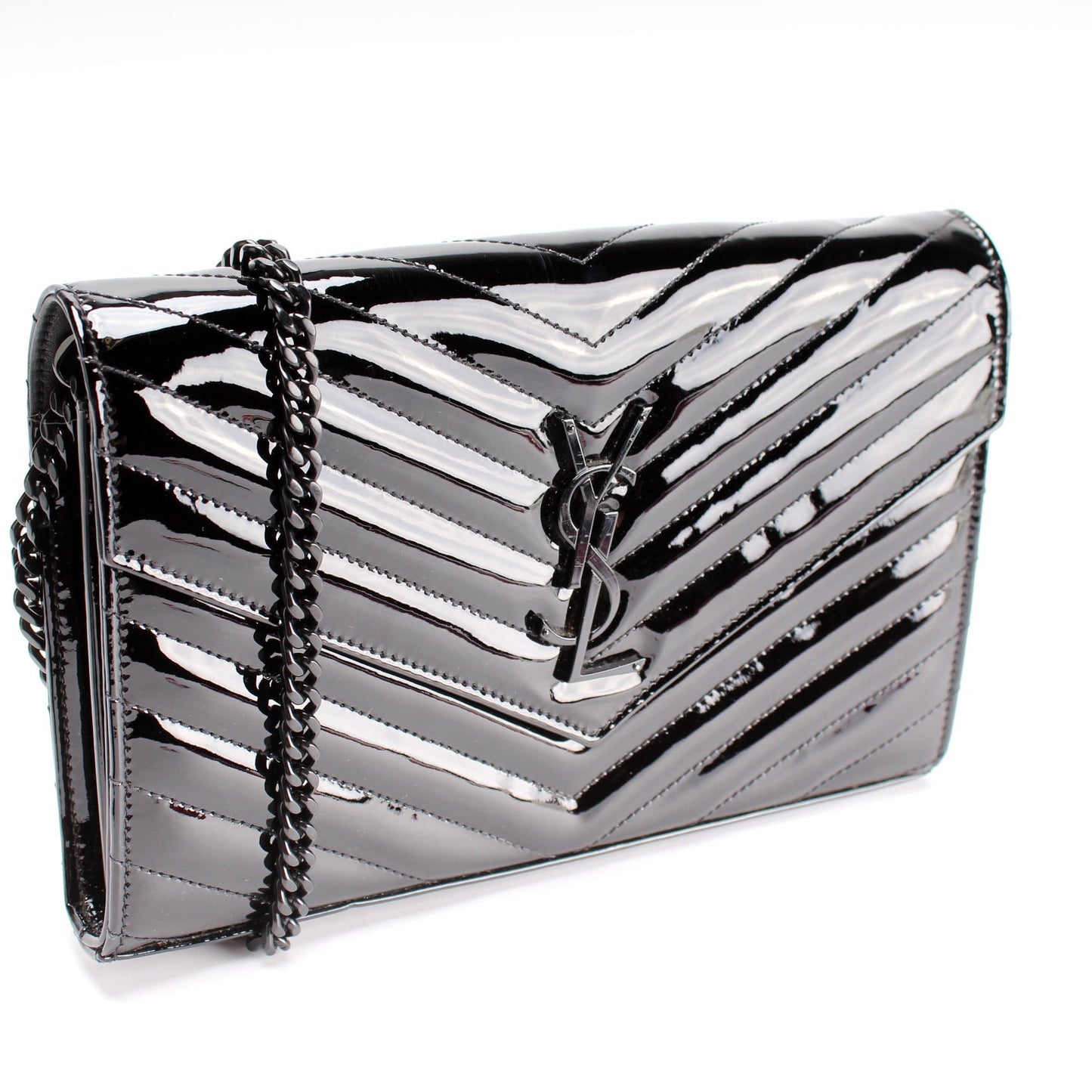 Saint Laurent Cassandre Patent Chain Wallet Bag