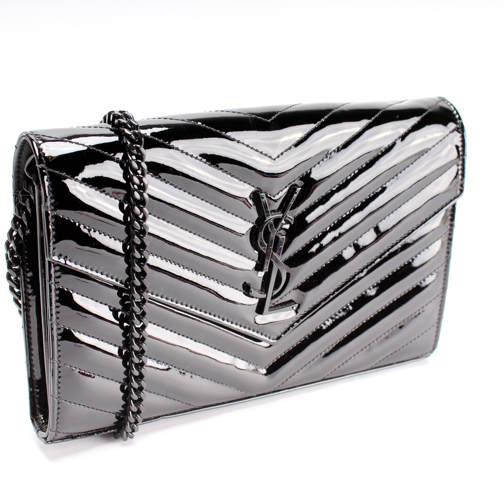 Saint Laurent Cassandre Patent Chain Wallet Bag