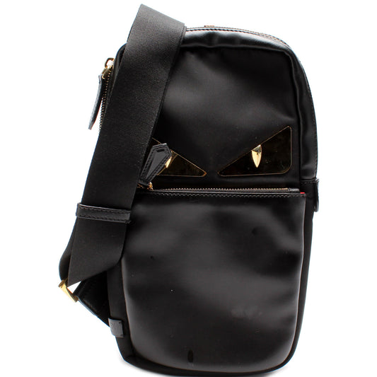 Fendi 7VZ033 Nylon/Leather Monster Bug Eye Sling Bag