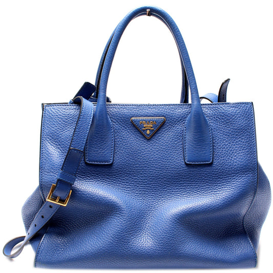 Prada Vitello Daino Tote Blue Bag