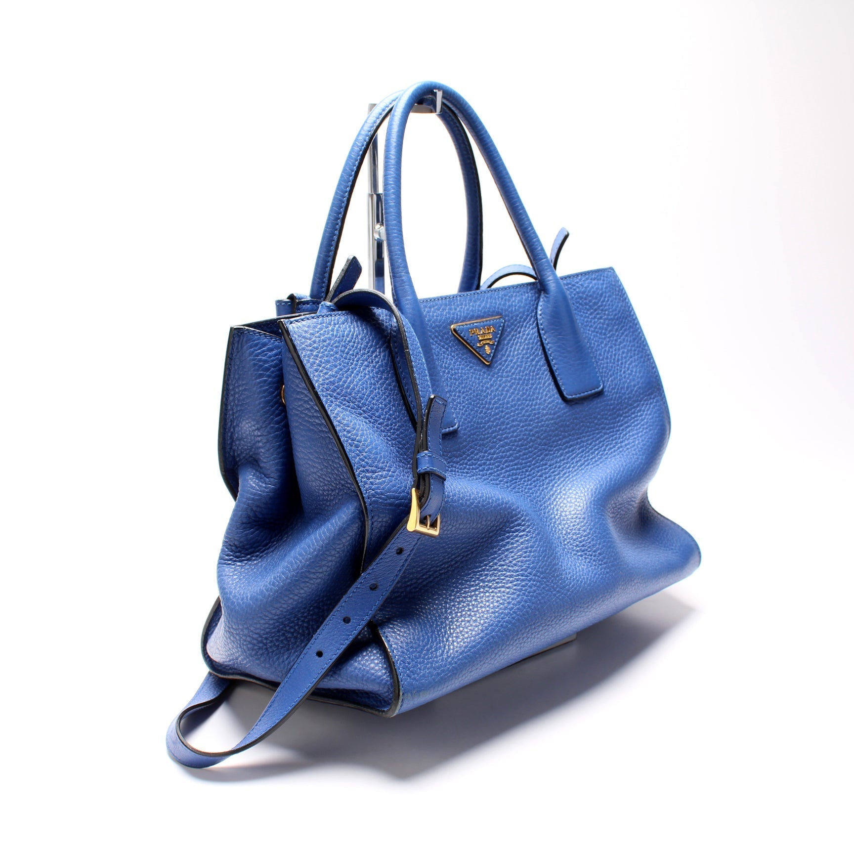 Prada Vitello Daino Tote Blue Bag