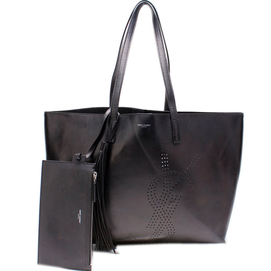 Saint Laurent Perforated Logo Shopper Tote Bag
