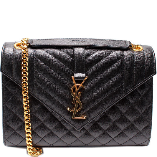 Saint Laurent Grain De Monogram Triquilt Medium Satchel 600185 Bag
