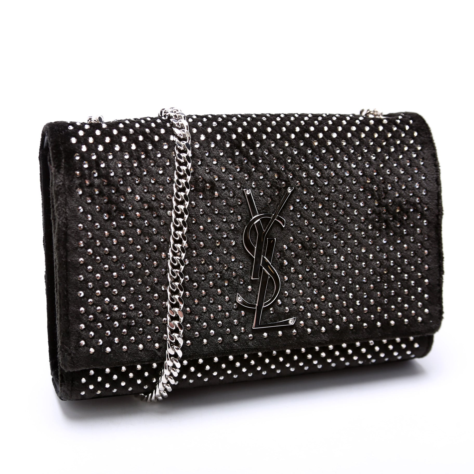 Saint Laurent Kate Satchel Small Velvet Rhinestone 471286 Bag