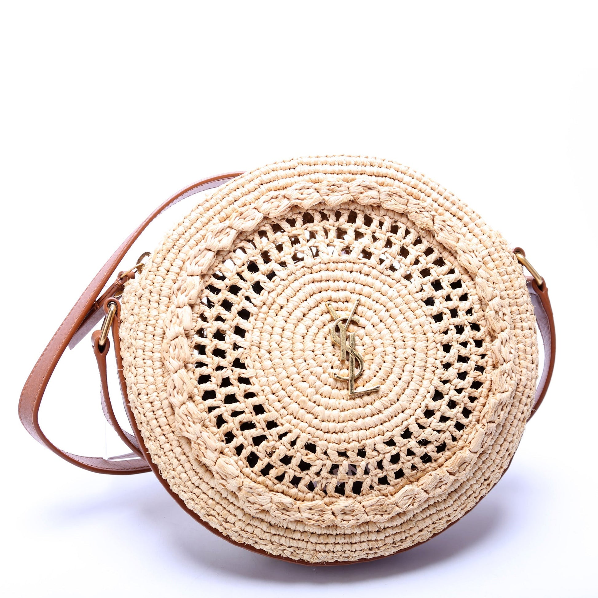 Saint Laurent Raffia Woven Sac Round Crossbody Bag