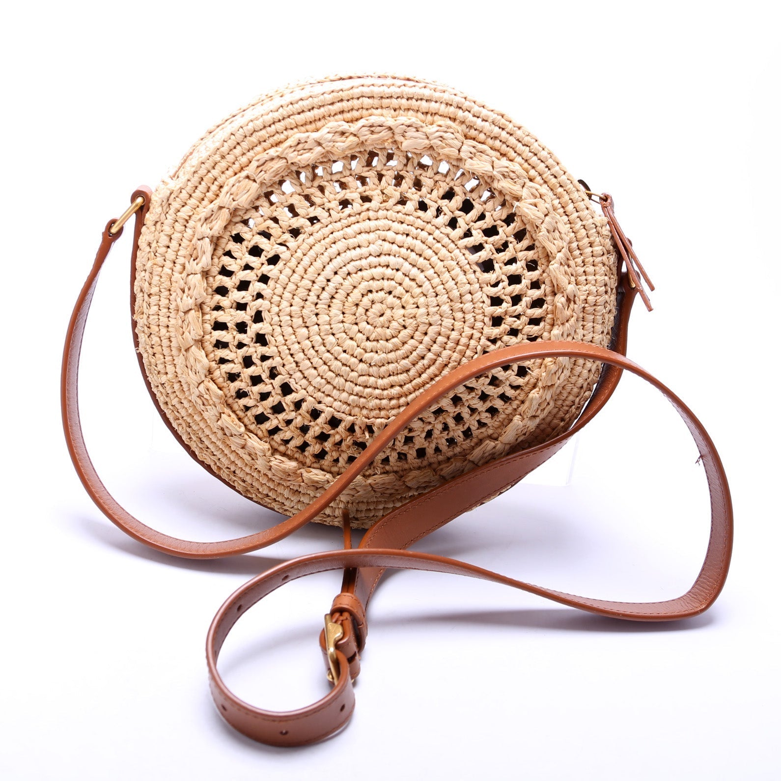 Saint Laurent Raffia Woven Sac Round Crossbody Bag