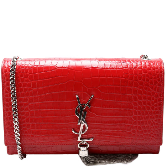 Saint Laurent Kate Tassel Satchel Medium Crocodile Embossed Bag