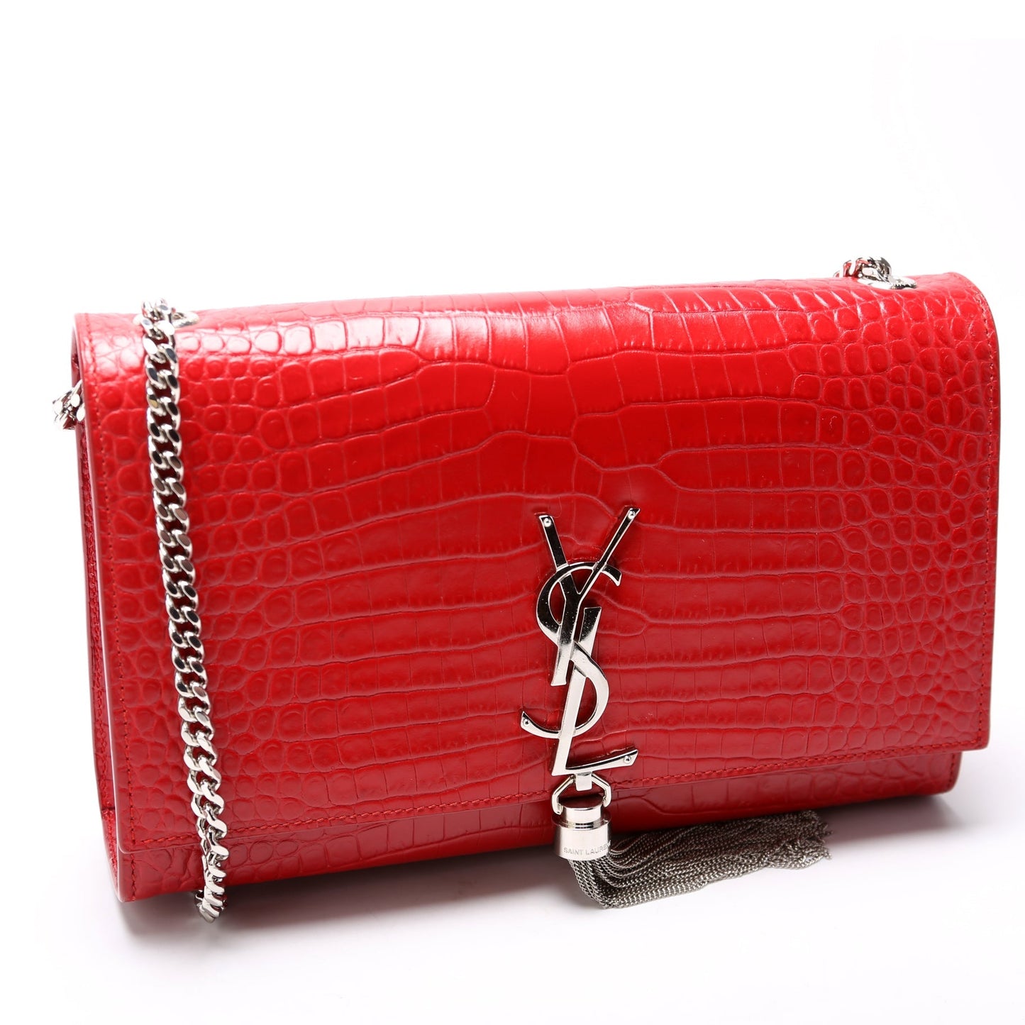 Saint Laurent Kate Tassel Satchel Medium Crocodile Embossed Bag