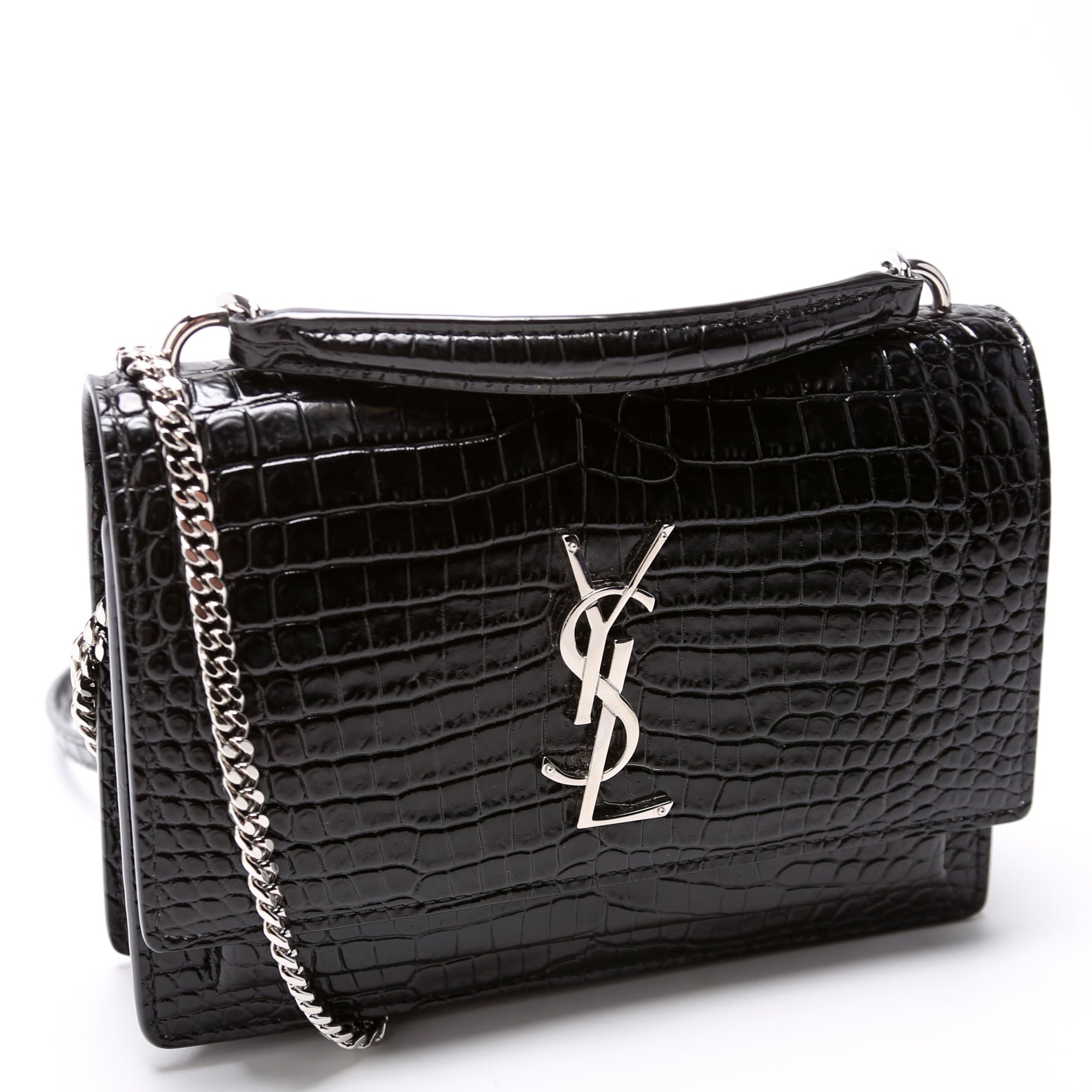 Saint Laurent Sunset Croc Embossed Chain Wallet 33026 Bag