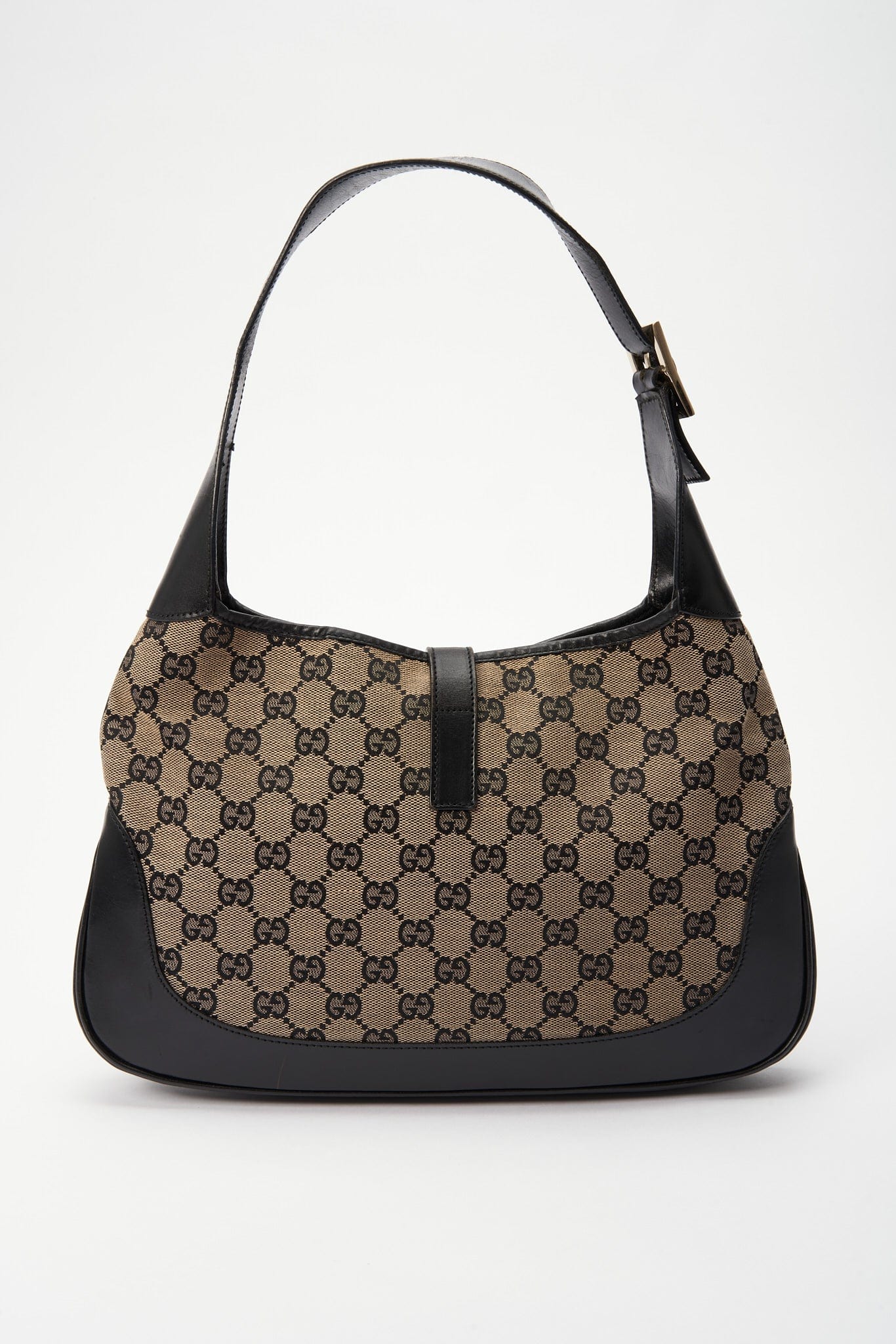 Gucci Jackie Black Leather Canvas Shoulder Bag Style 2