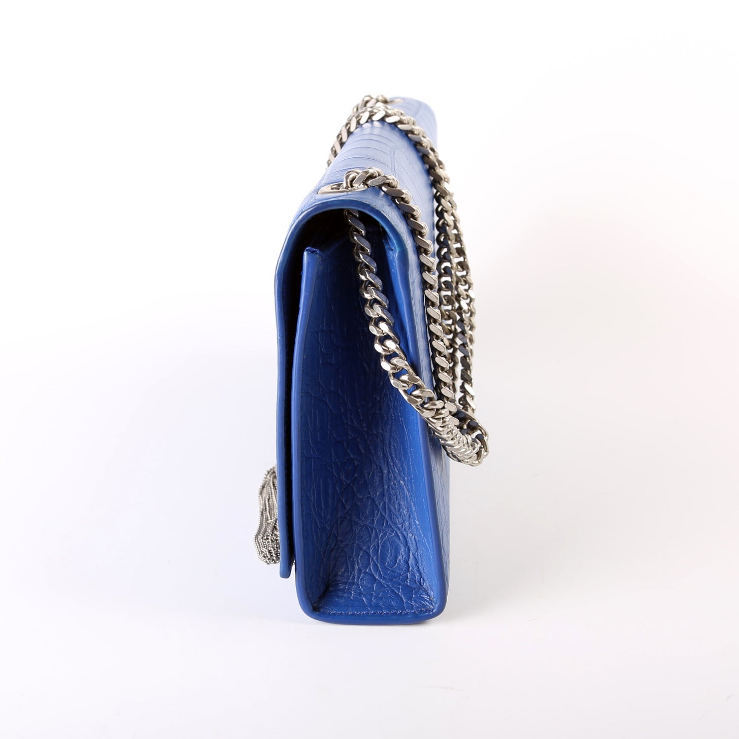 Saint Laurent Kate Tassel Satchel Medium Croc Embossed 354119 Blue Bag