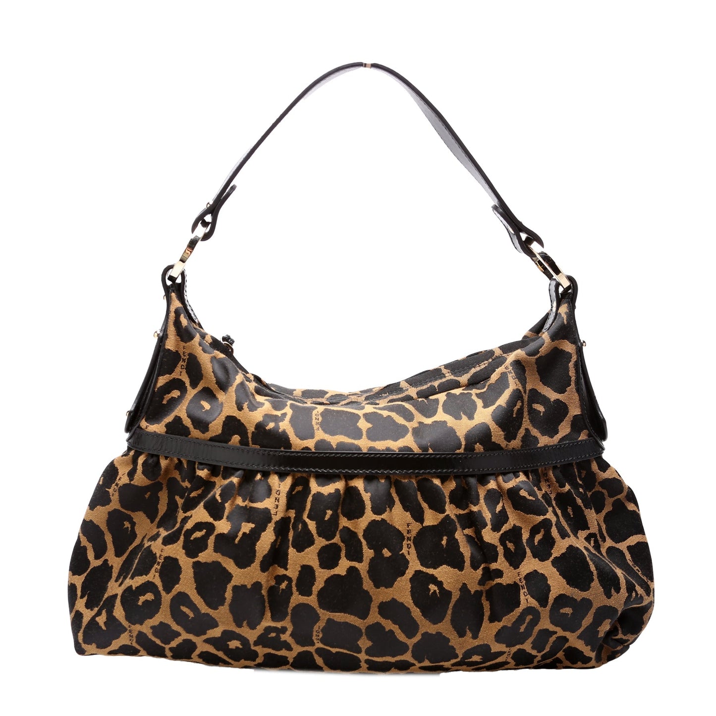 Fendi 8BR448 Leopard Chef Hobo Black/Brown Bag