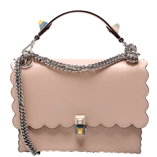 Fendi Kan I Scalloped Leather Studded Shoulder Nude Bag