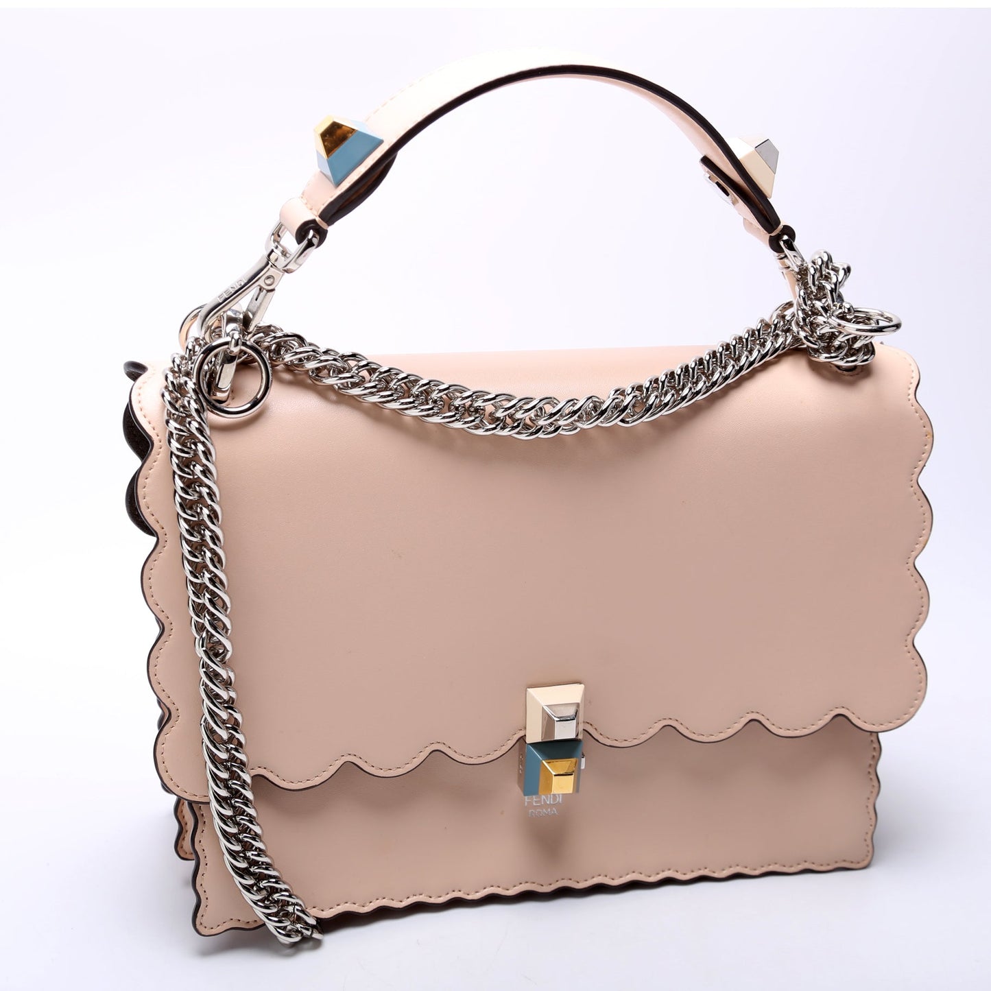 Fendi Kan I Scalloped Leather Studded Shoulder Nude Bag