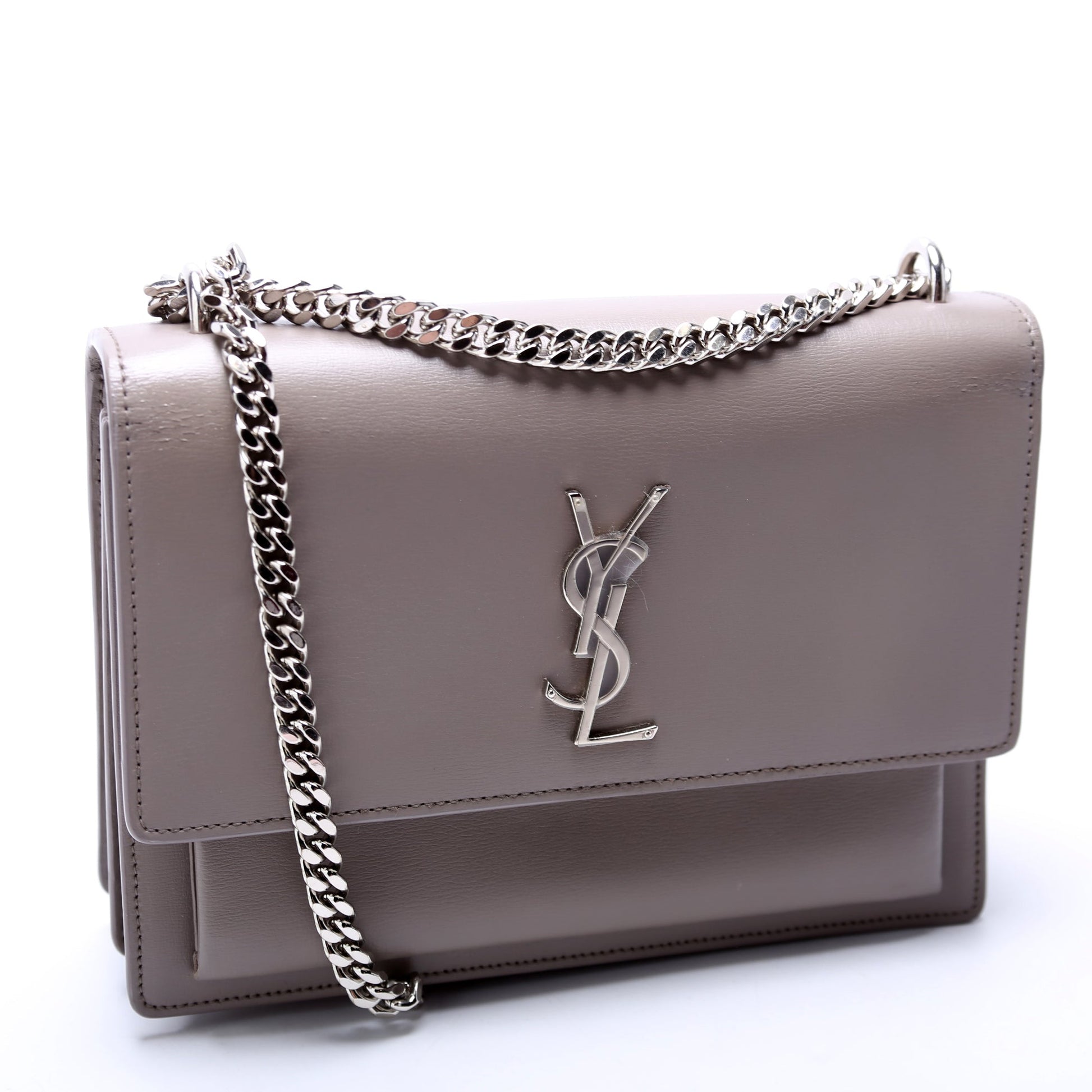 Saint Laurent Sunset Medium Smooth Leather Grey Bag