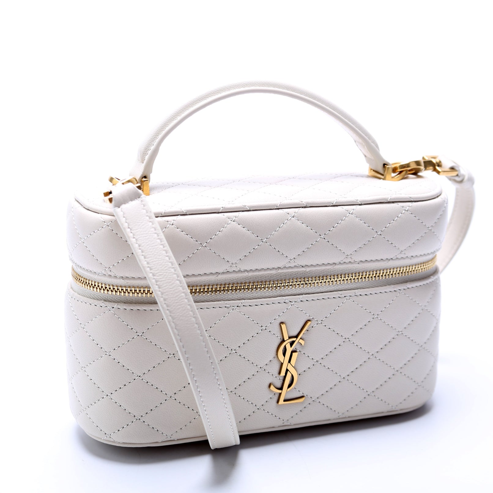 Saint Laurent 766731 Gaby Vanity Quilted Lambskin Cream Bag