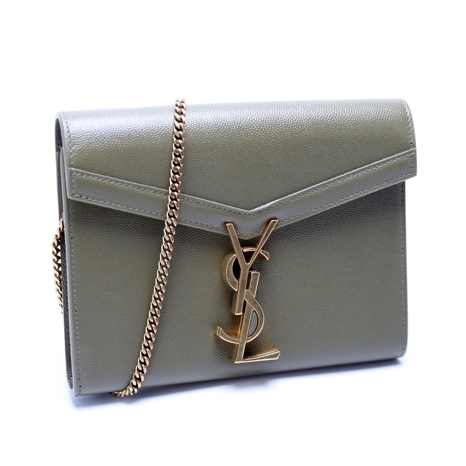 Saint Laurent Cassandra Chain Wallet Grain 635023 Green Bag