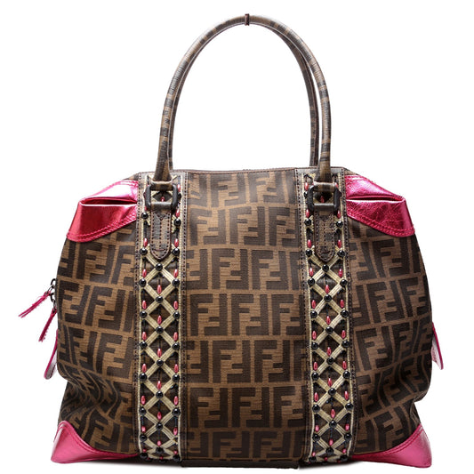 Fendi 8BL096 Zucca Fabric Beaded Top Handle Bag
