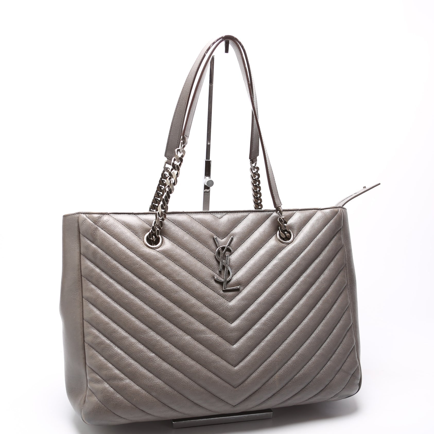 Saint Laurent 392739 Chevron Large Tote Sheepskin Grey Bag