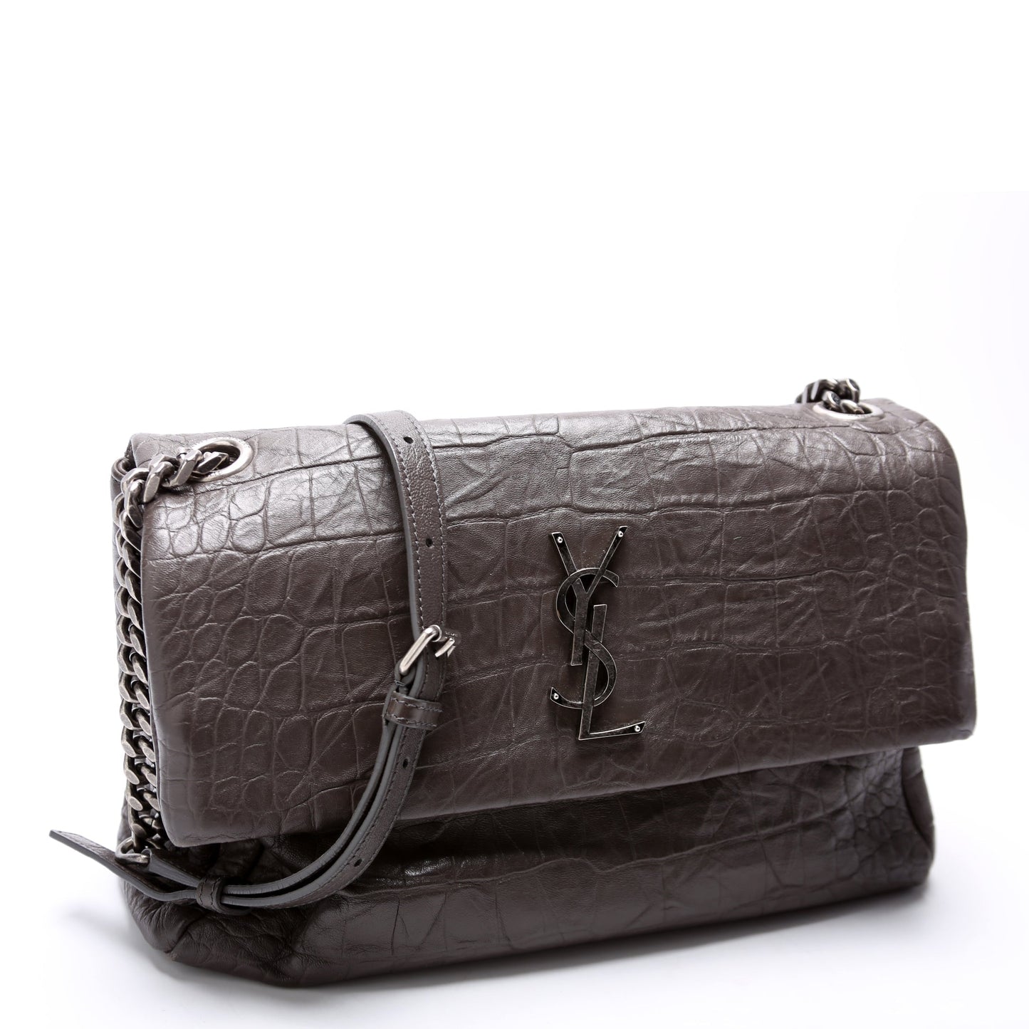 Saint Laurent West Hollywood Medium Crocodile Embossed 620663 Brown Bag