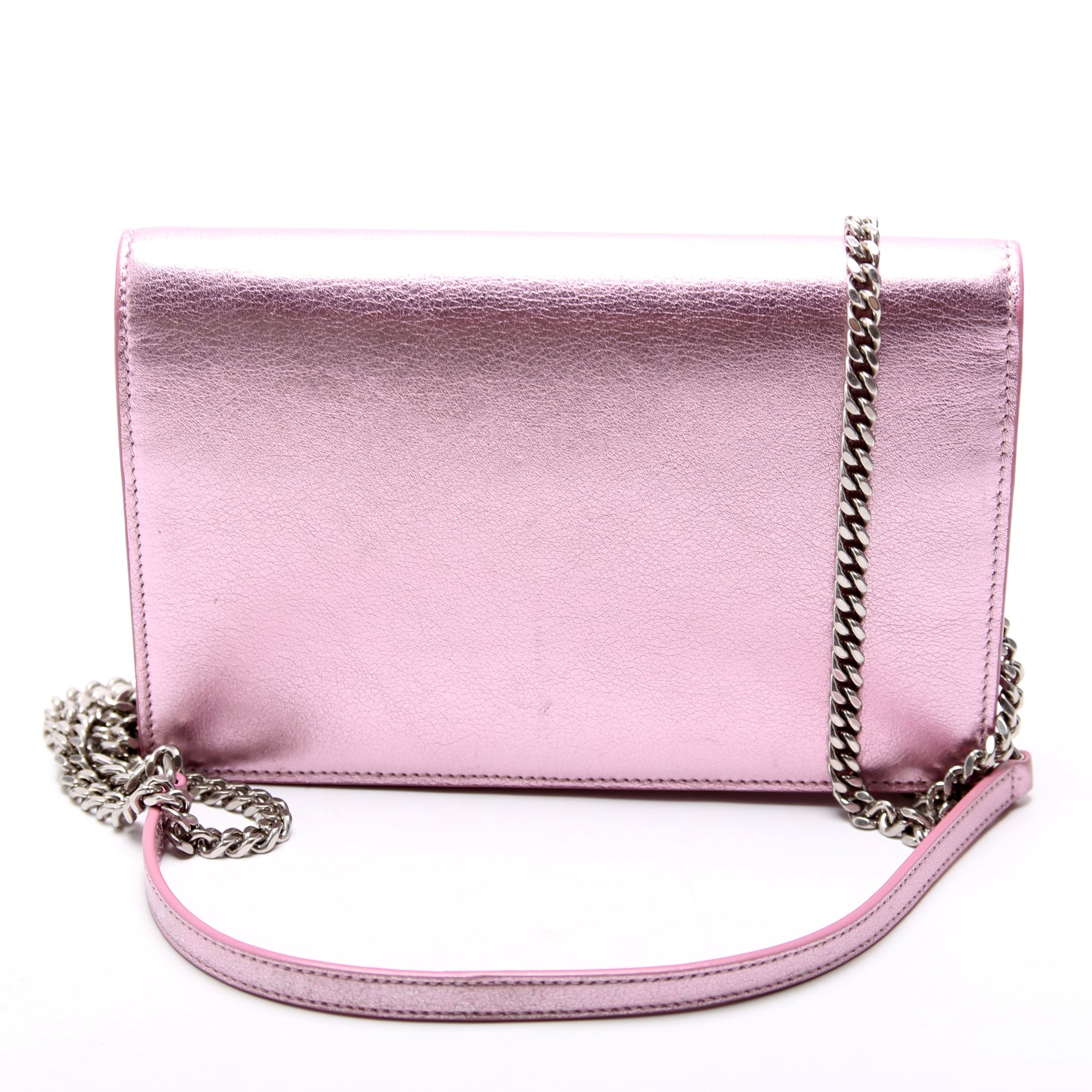 Saint Laurent Envelope Chain Wallet Metallic Calfskin 402031 Purple Bag