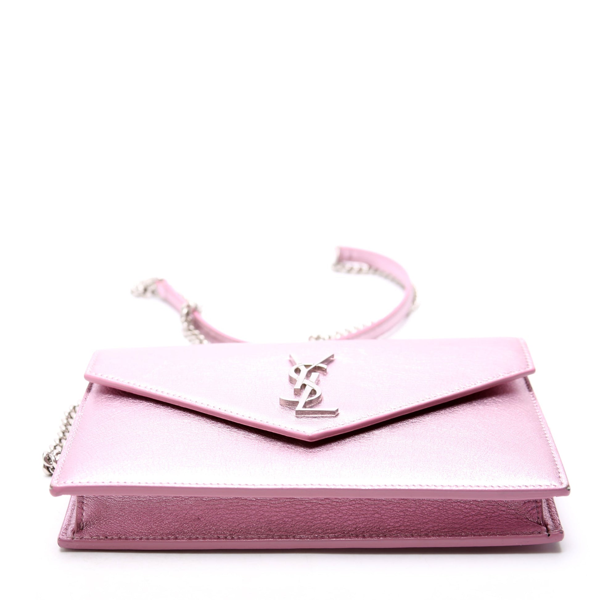 Saint Laurent Envelope Chain Wallet Metallic Calfskin 402031 Purple Bag