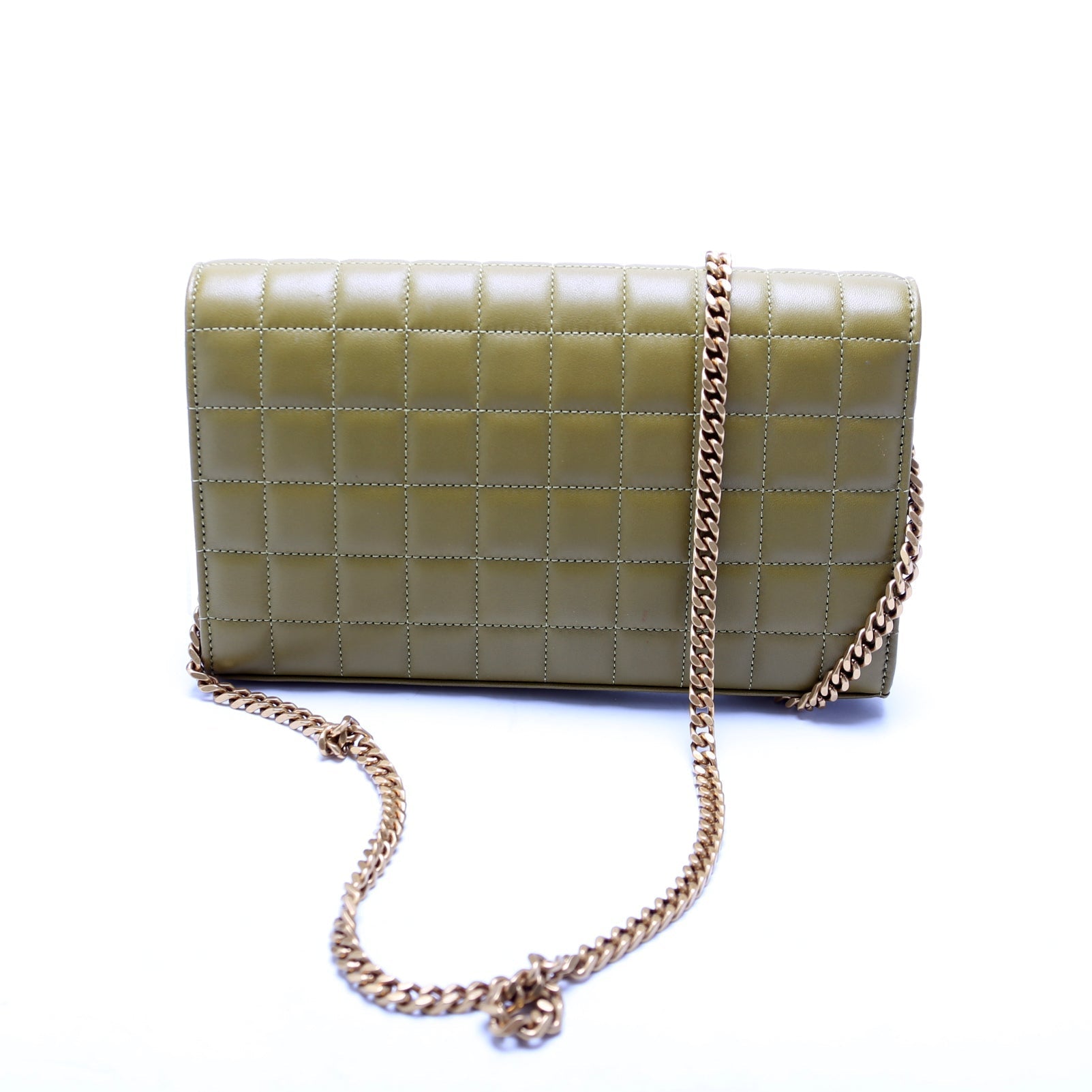 Saint Laurent Cassandra Chain Wallet Quilted Lambskin 743346 Green Bag