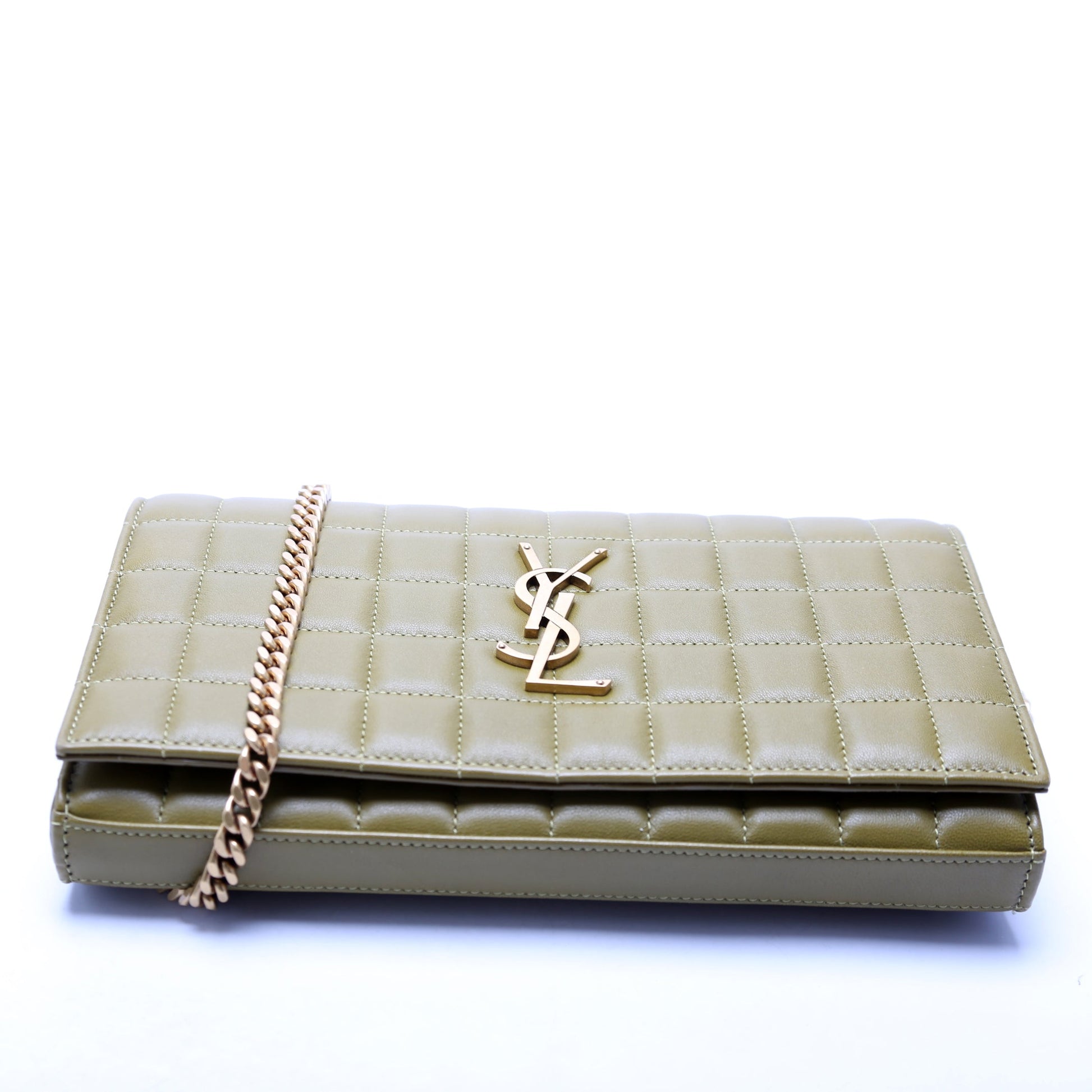 Saint Laurent Cassandra Chain Wallet Quilted Lambskin 743346 Green Bag