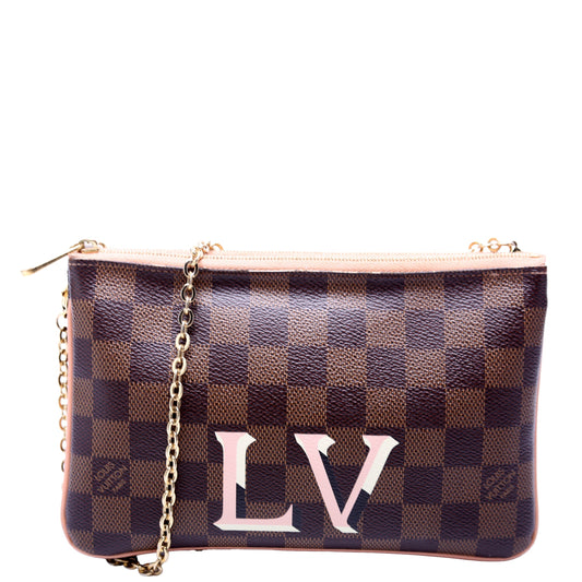 Louis Vuitton Pochette Double Zip Damier Ebene Peach