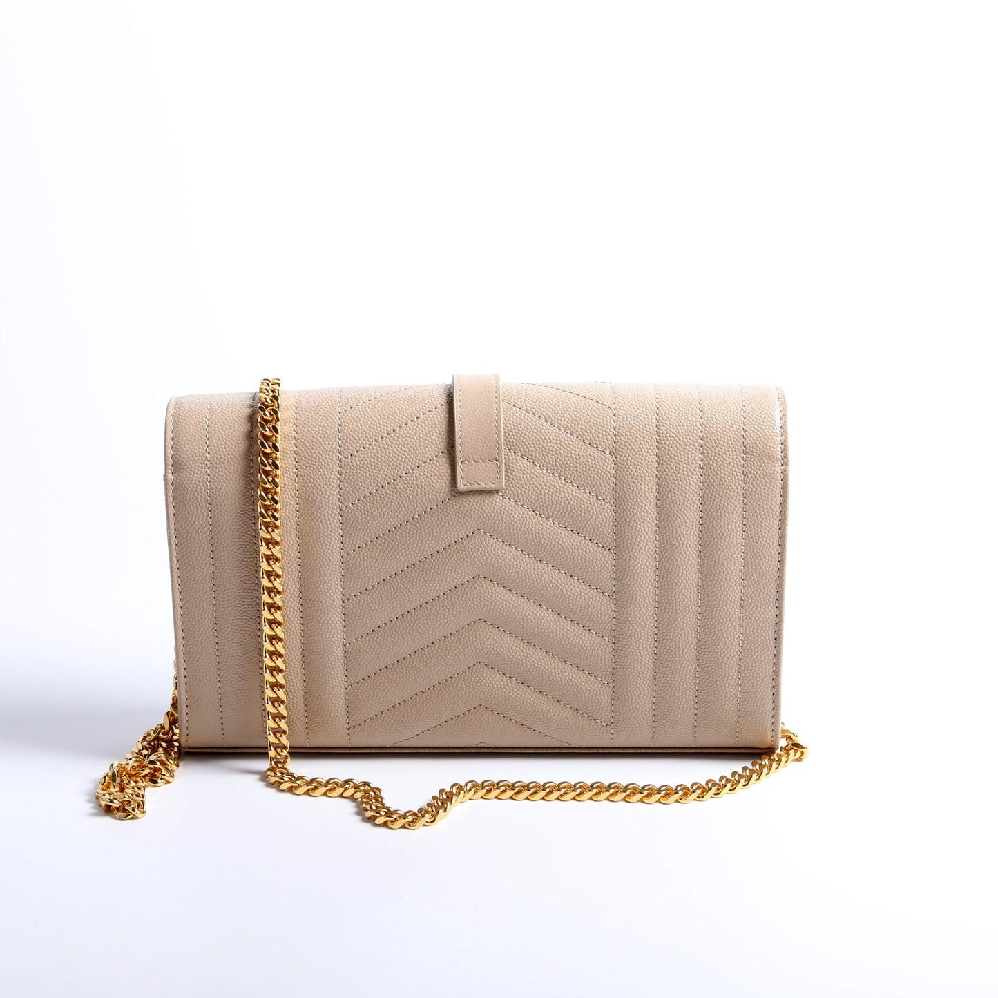 Saint Laurent Triquilt Grain De Poudre Chain Wallet 620280 Tan Bag