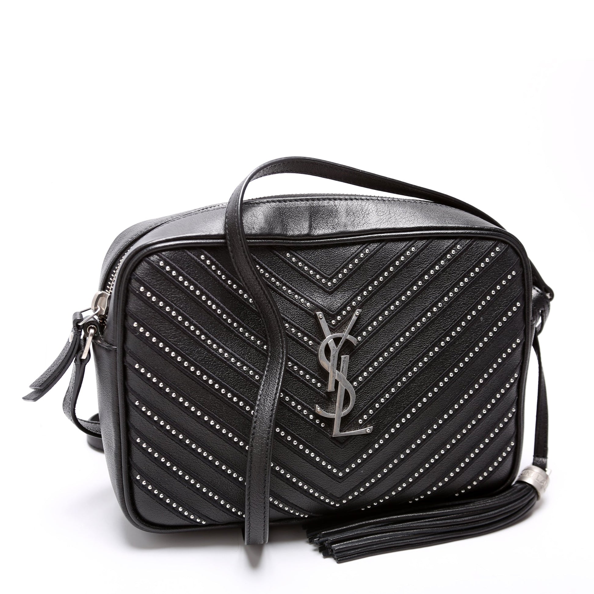 Saint Laurent Lou Camera Studded Calfskin 612544 Black Bag