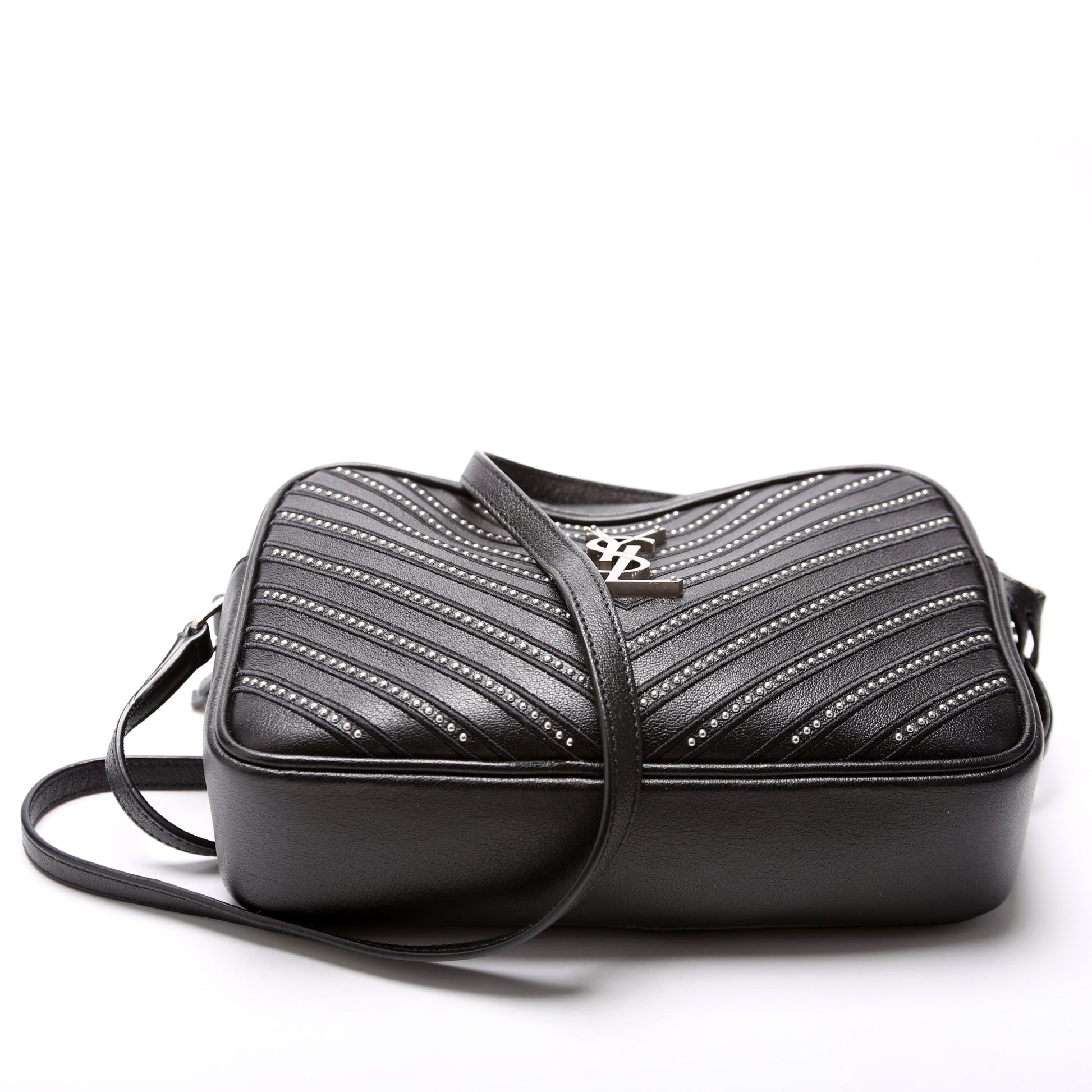 Saint Laurent Lou Camera Studded Calfskin 612544 Black Bag