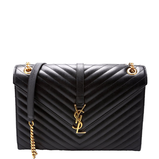 Saint Laurent 396910 Envelope Chevron Large Black Bag