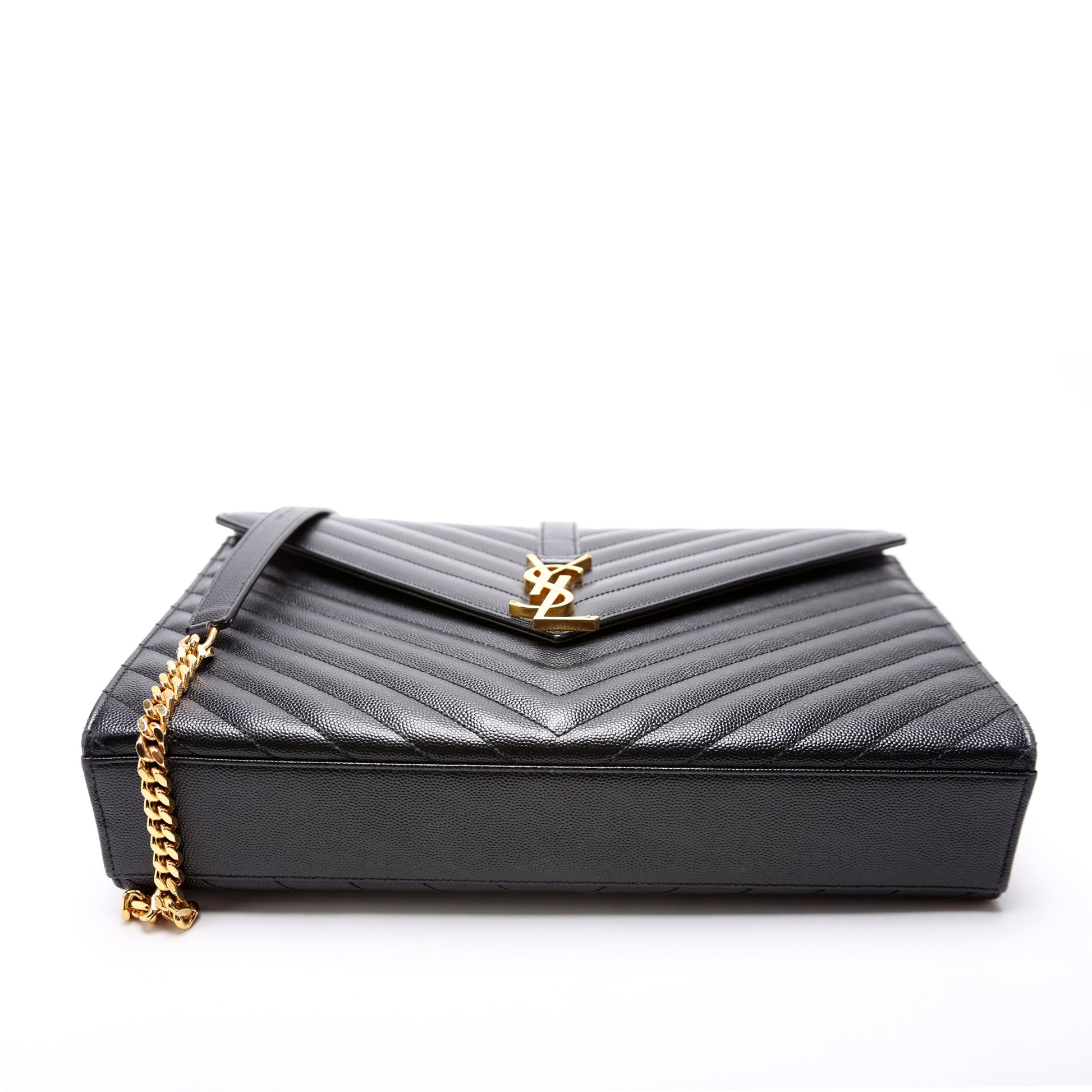 Saint Laurent 396910 Envelope Chevron Large Black Bag