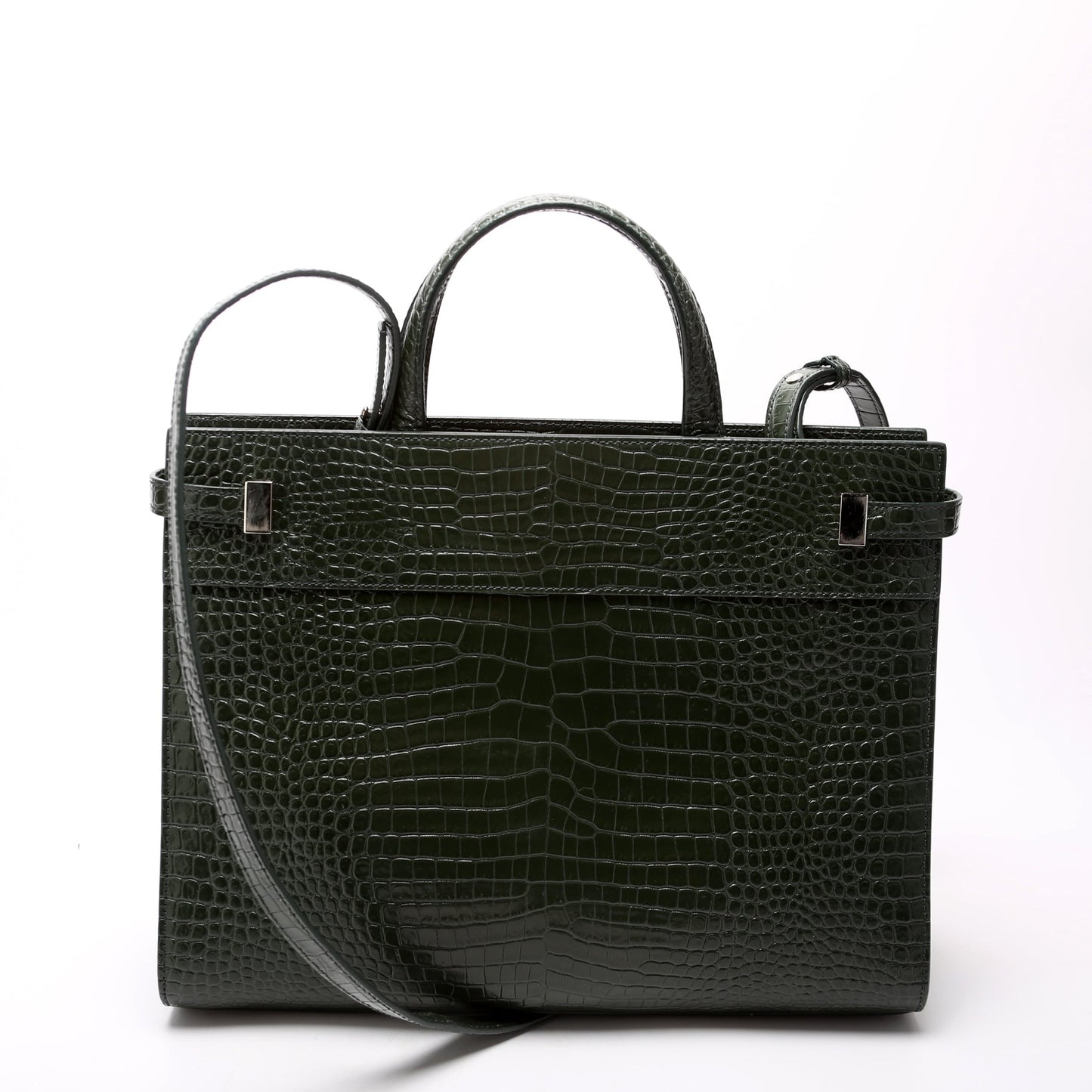 Saint Laurent Manhattan Shopper Tote Croc Embossed 568702 Green Bag