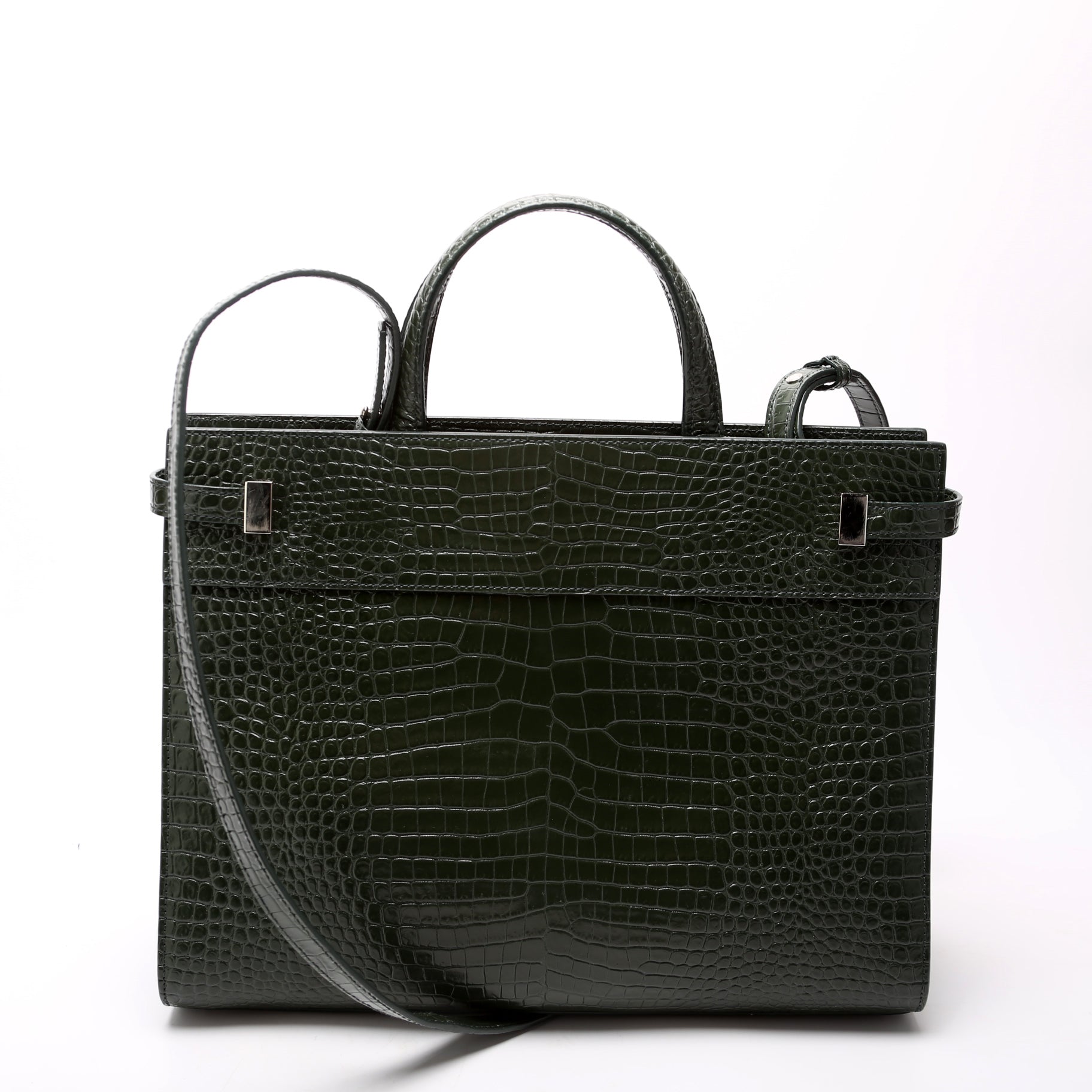 Saint Laurent Manhattan Shopper Tote Croc Embossed 568702 Green Bag