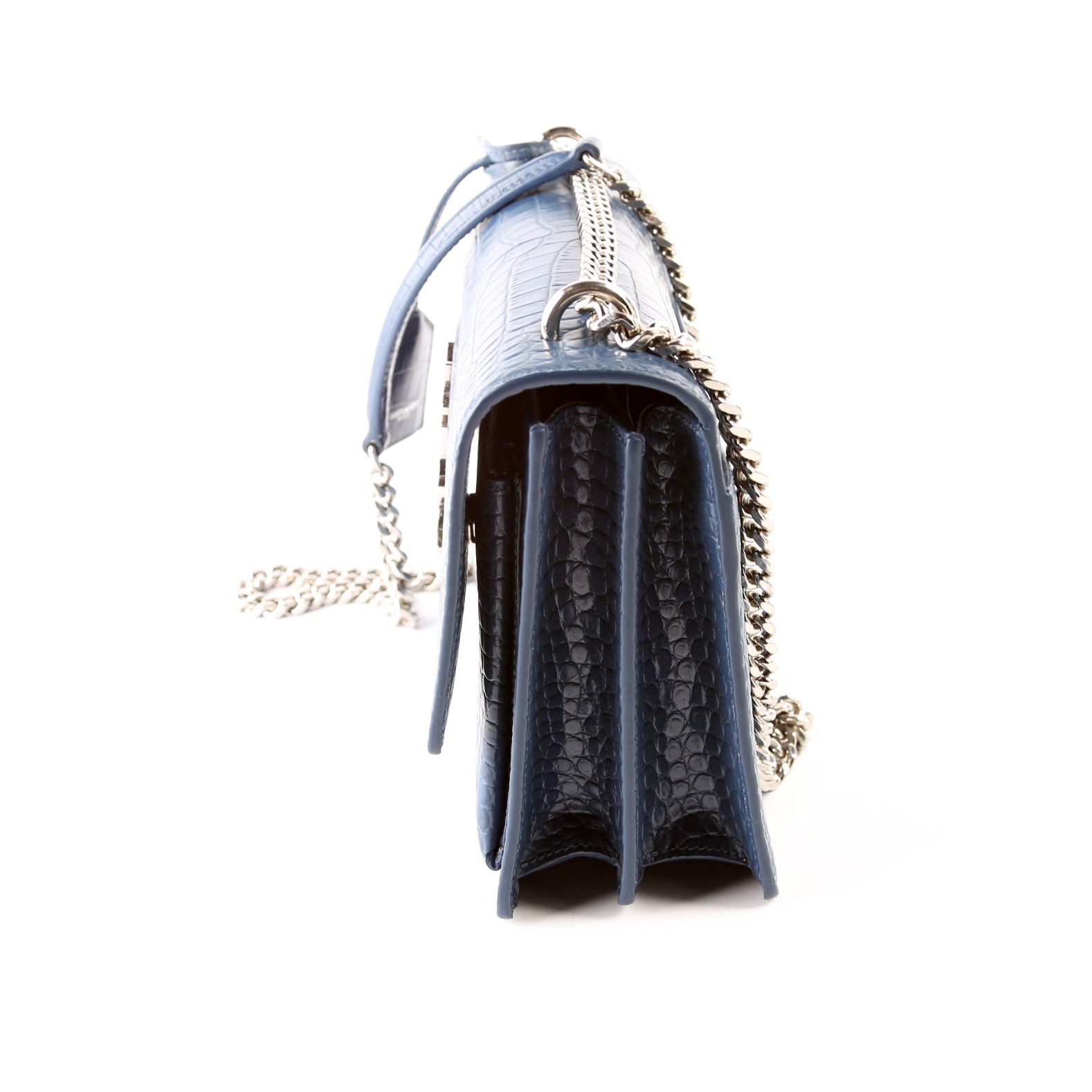Saint Laurent Sunset Medium Crocodile Embossed Blue Bag