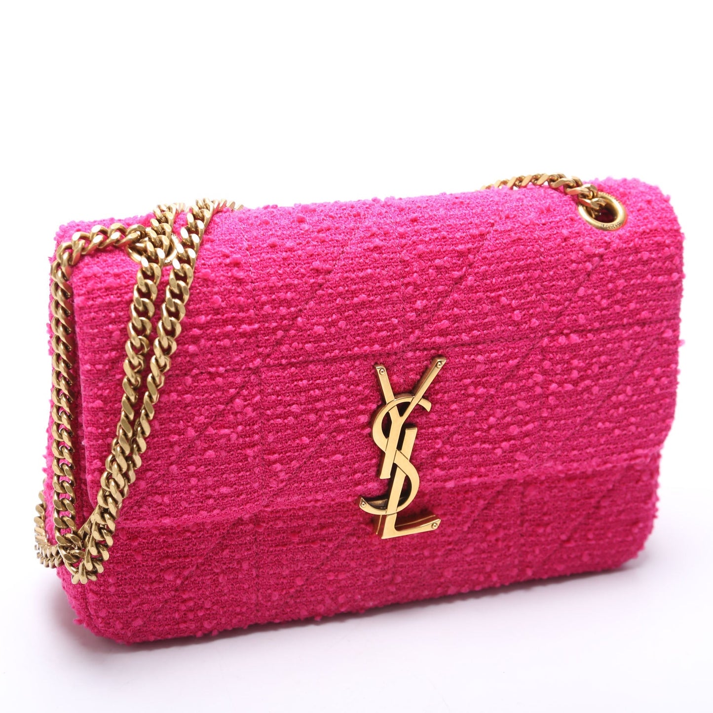 Saint Laurent 6348202 Jamie Quilted Tweed Medium Chain Pink Bag
