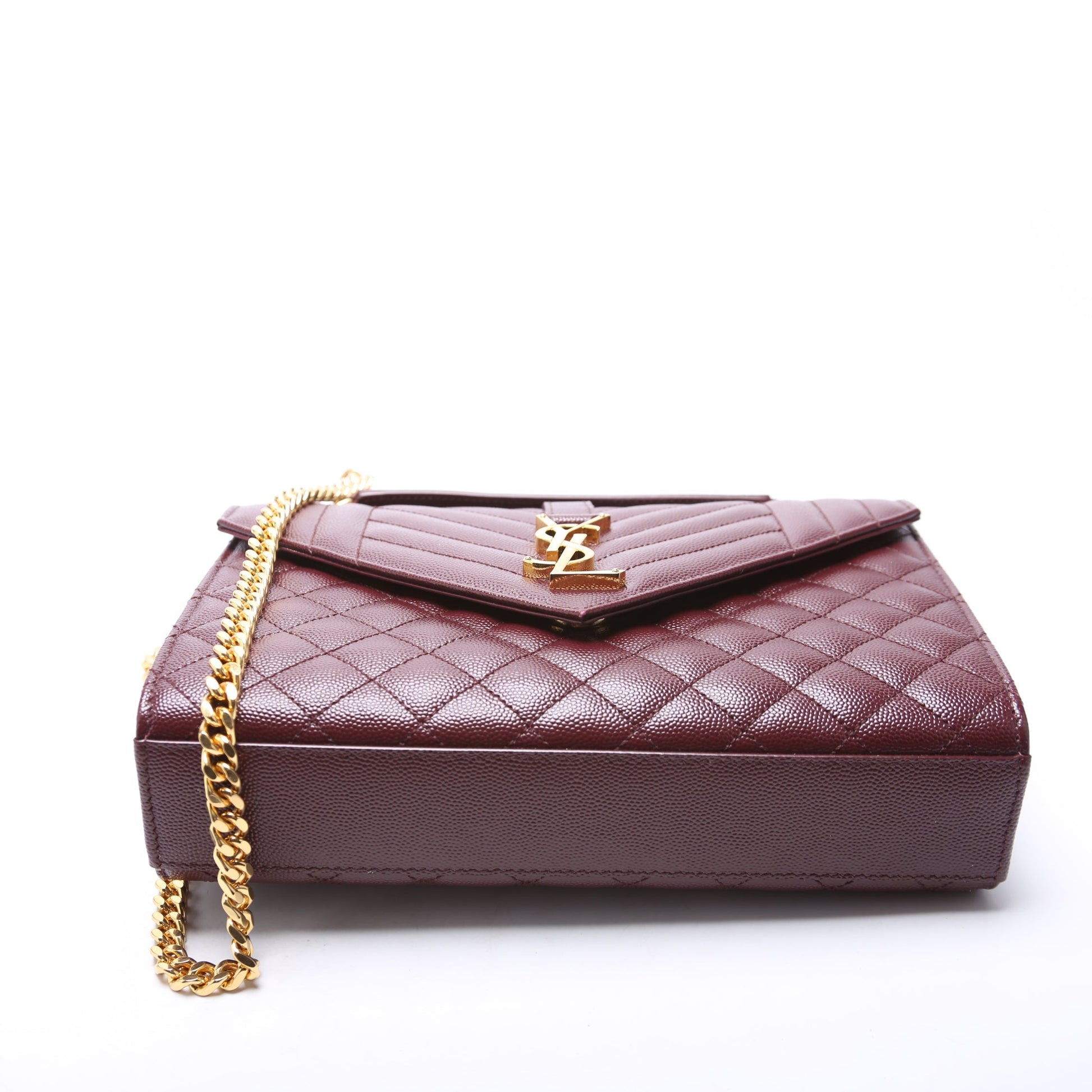 Saint Laurent Envelope Medium Grain De Poudre Triquilt Maroon Bag